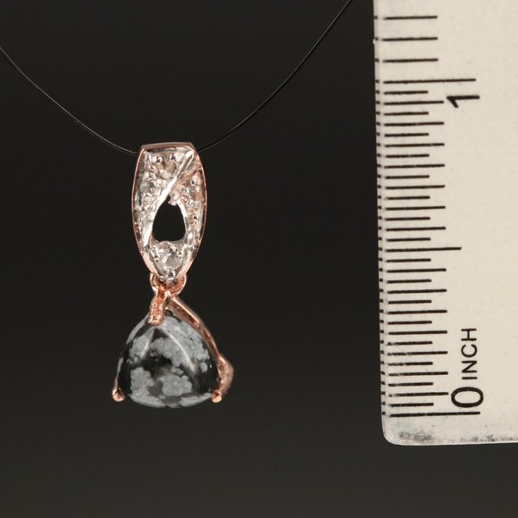 Snowflake Obsidian and Topaz Sterling Drop Pendant - Picture 2 of 4
